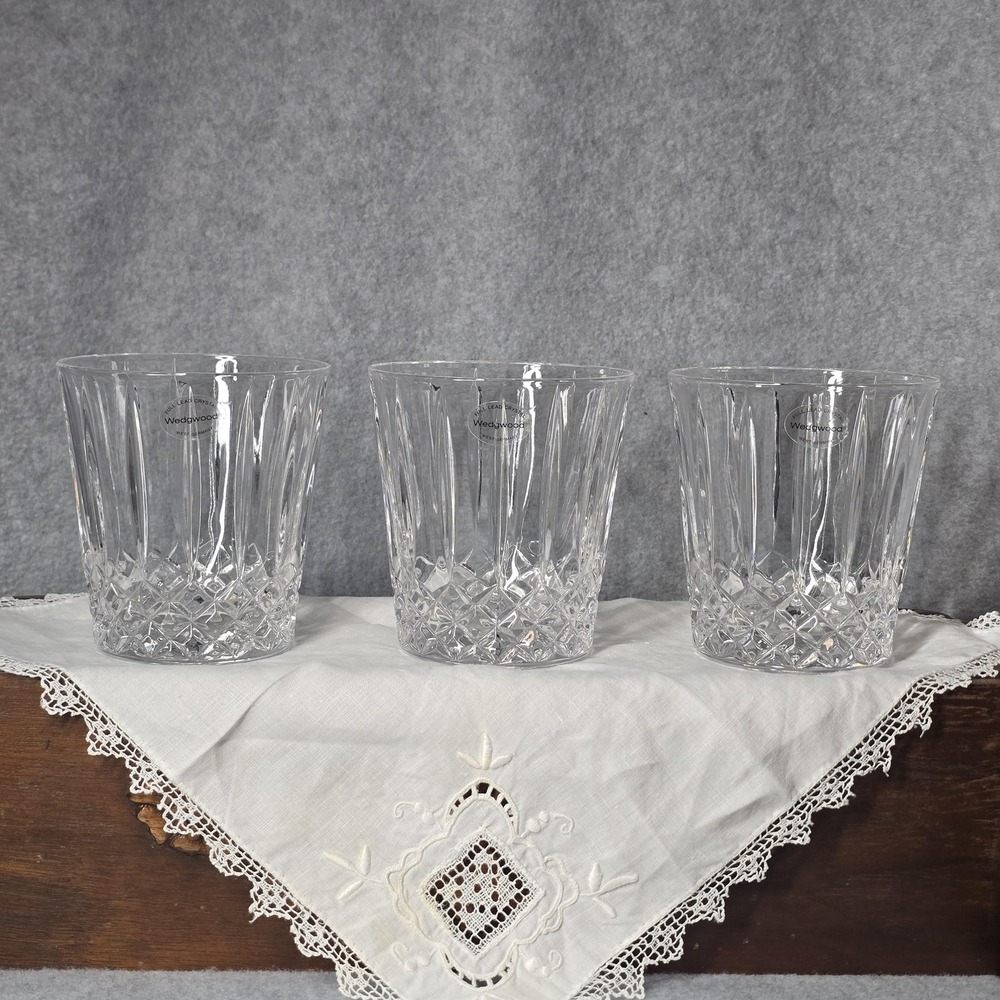 Vintage Wedgwood Crystal Double Old Fashioned Whiskey Glasses Set 3 Discontinued